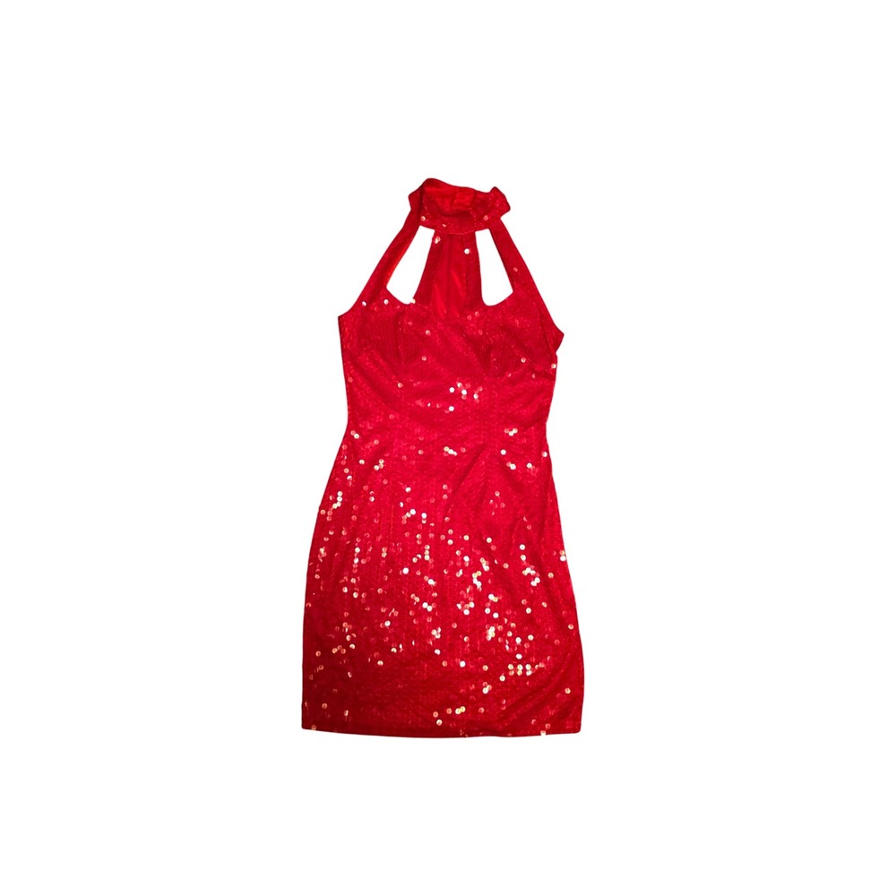 Red Sequin Halter Mini Dress